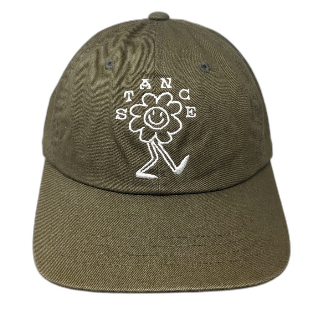 Stance Baseball Cap Green One Size Slideback Embroidered Flower Smiley Hat
